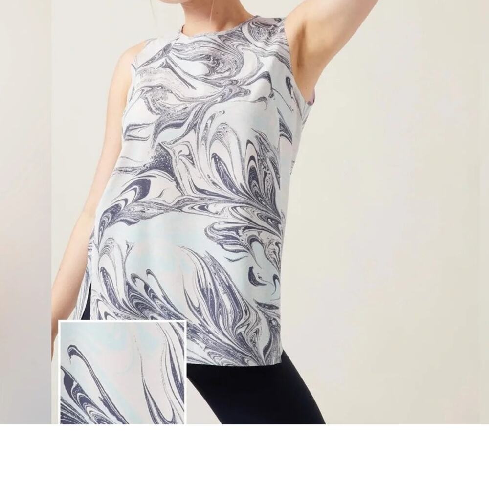 Athleta Zephyr Refined Tank Sumi Marble Light Blue Black White Loose Fit Large
